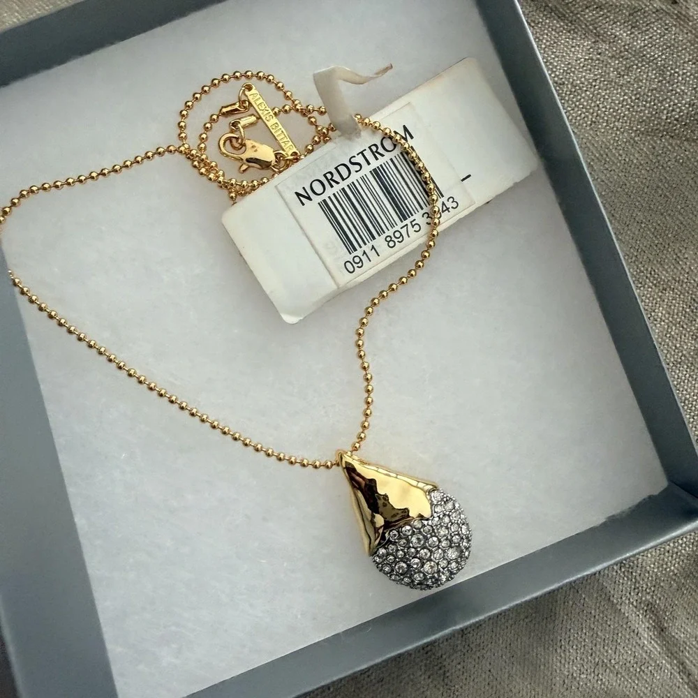 Alexis‎ Bittar Solanales Necklace Teardrop Pendant Pave Crystal Gold Tone 18